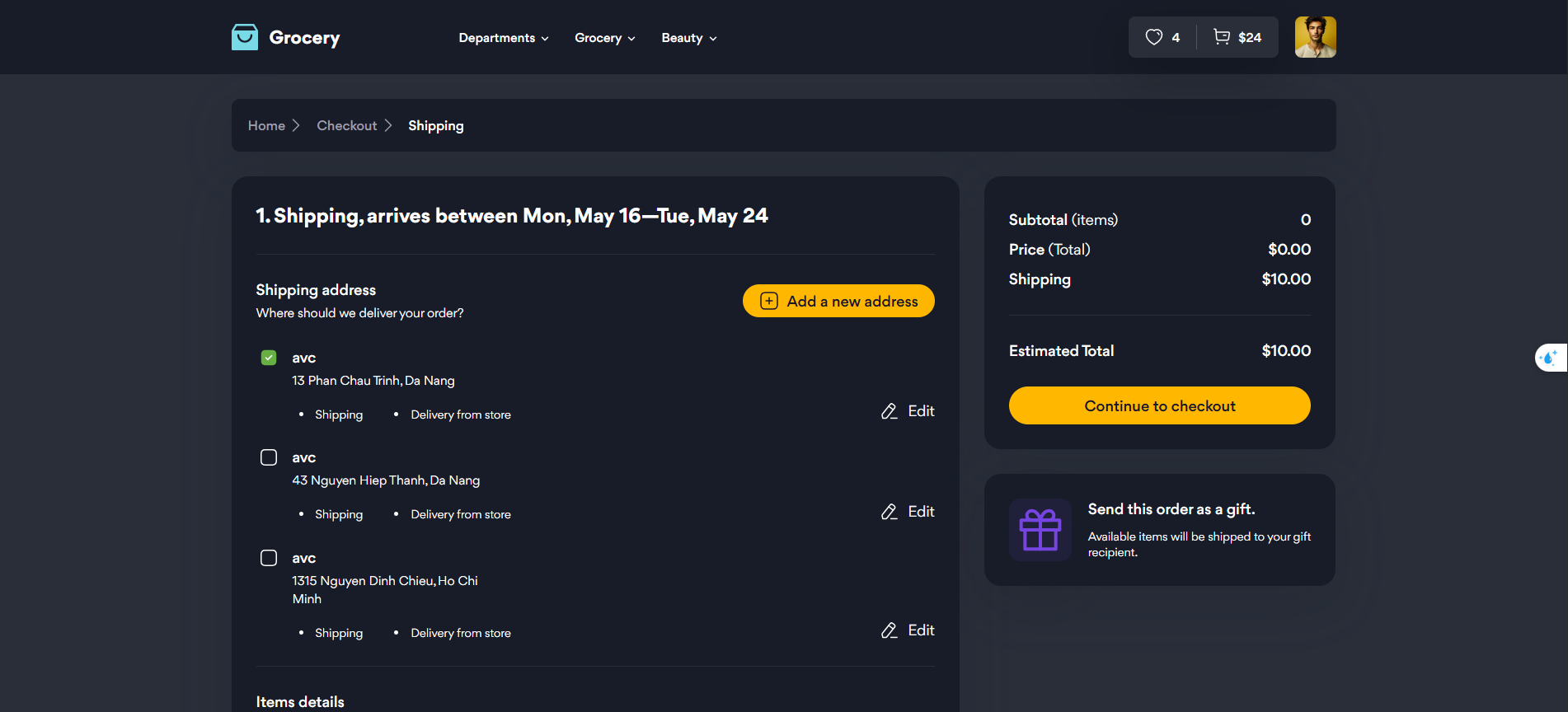 Checkout Address Dark Mode