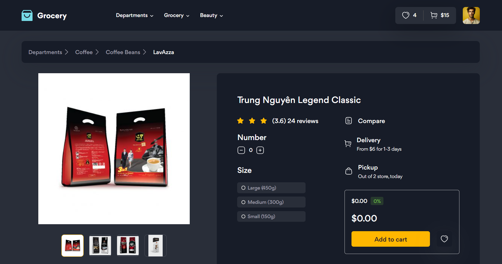 Coffee Product Detail Dark Mode