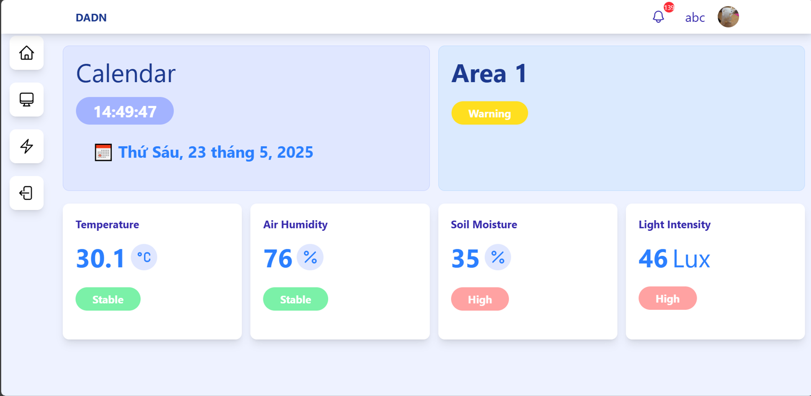 Smart Farm Home Dashboard